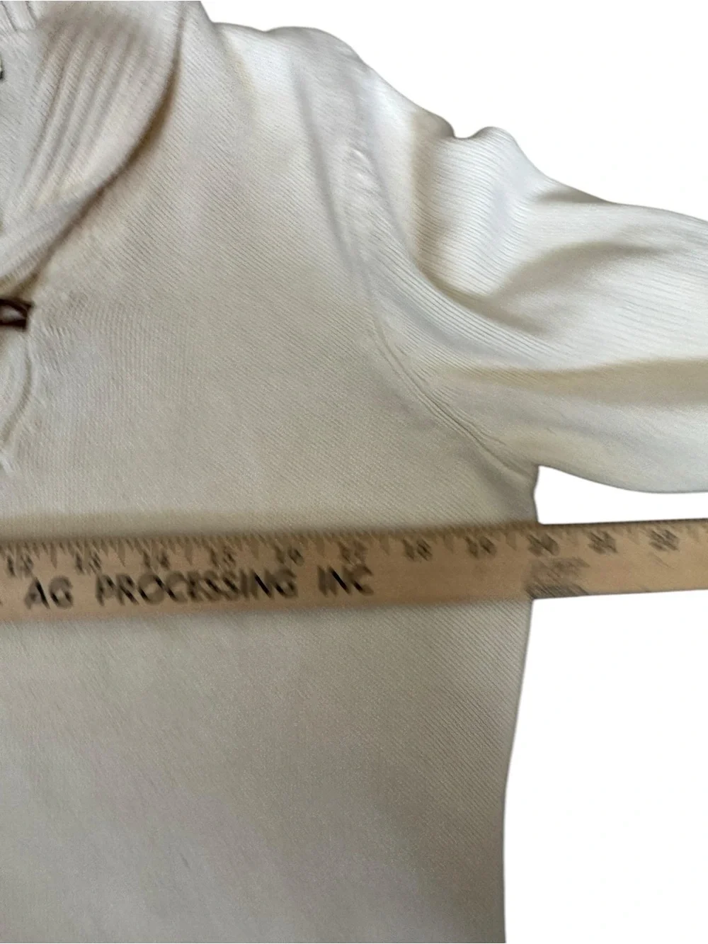 Lauren Ralph Lauren Cream Toggle Sweater Shawl Collar Cotton Knit Large F67 - Picture 3 of 7